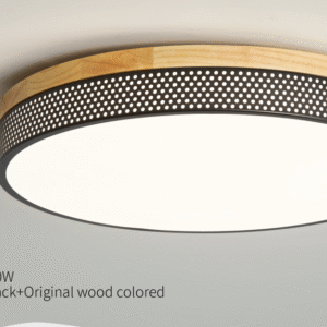 Modern Solid Wood Black Frame Round LED Ceiling Light - Image 2