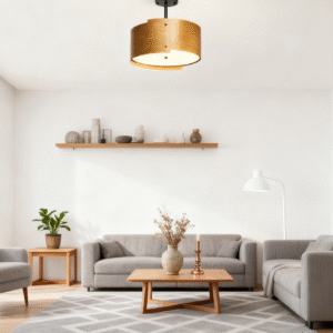 Modern Minimalist Multi-Color Metal and Wood Pendant Light