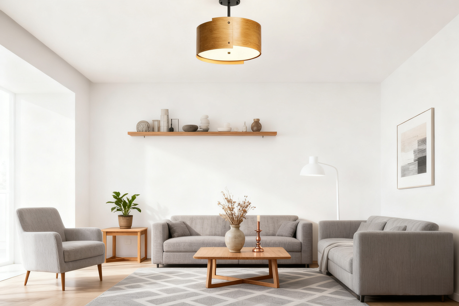 Modern Minimalist Multi-Color Metal and Wood Pendant Light - Image 1