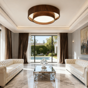 Wabi-Sabi Vintage Walnut Grain Round Master Bedroom Light