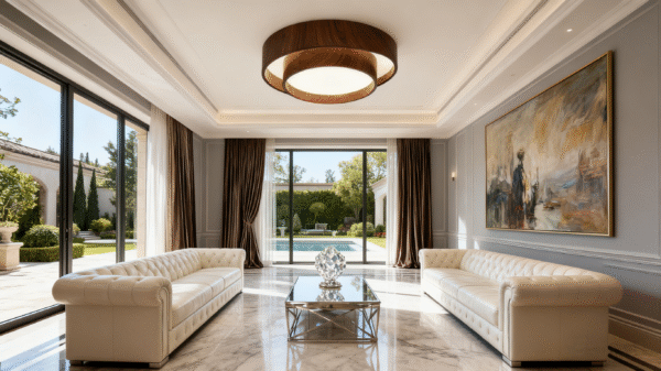 Wabi-Sabi Vintage Walnut Grain Round Master Bedroom Light - Image 1