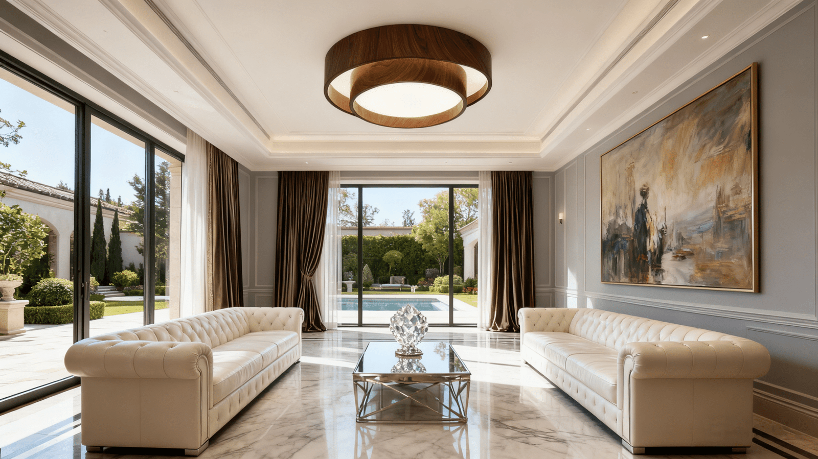 Wabi-Sabi Vintage Walnut Grain Round Master Bedroom Light - Image 1