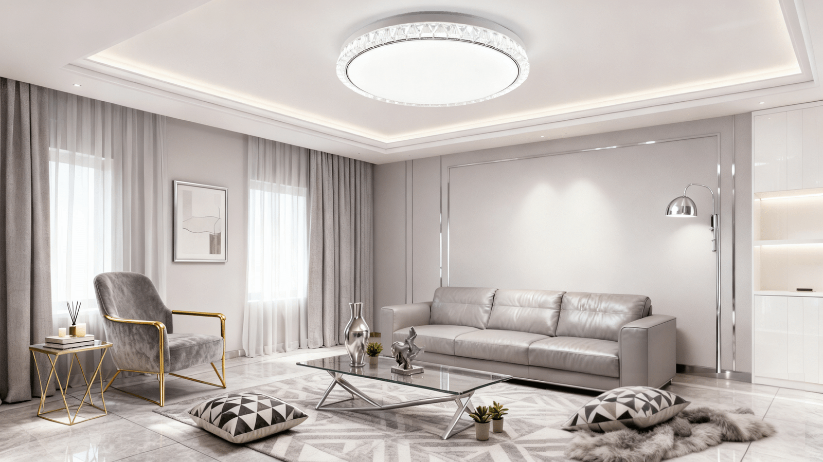 Modern Luxury Crystal Ceiling Light for Bedroom (Tricolor Light) - Image 1