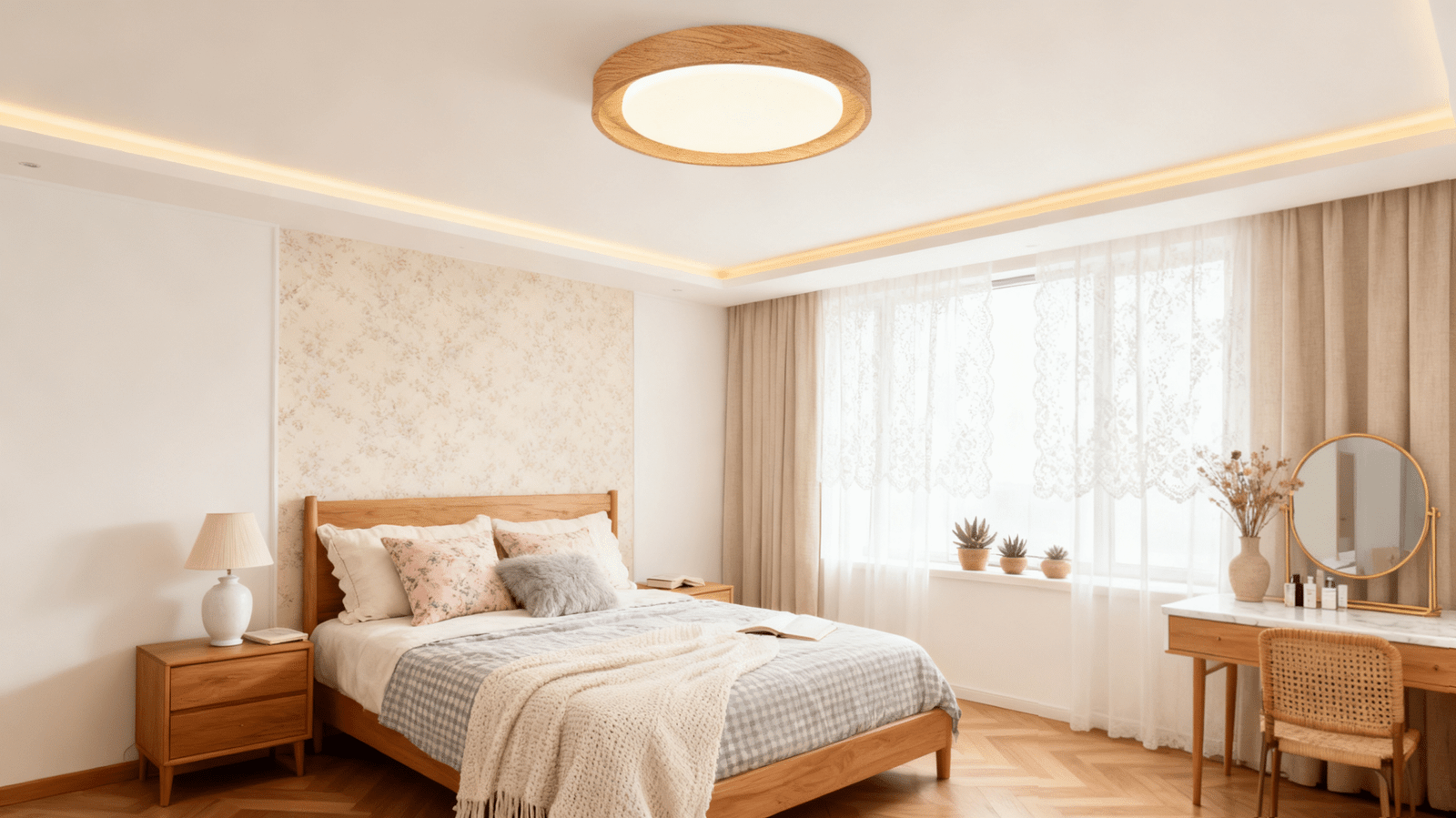 Living room ceiling light, walnut wood main light - Image 1