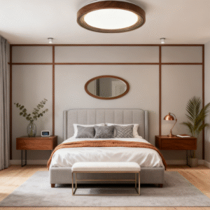 Vintage style bedroom ceiling light, simple and modern walnut wood color