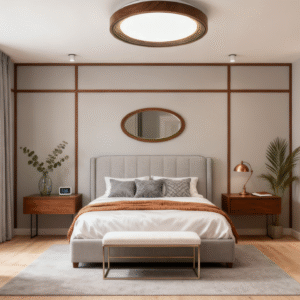 Vintage style bedroom ceiling light, simple and modern walnut wood color