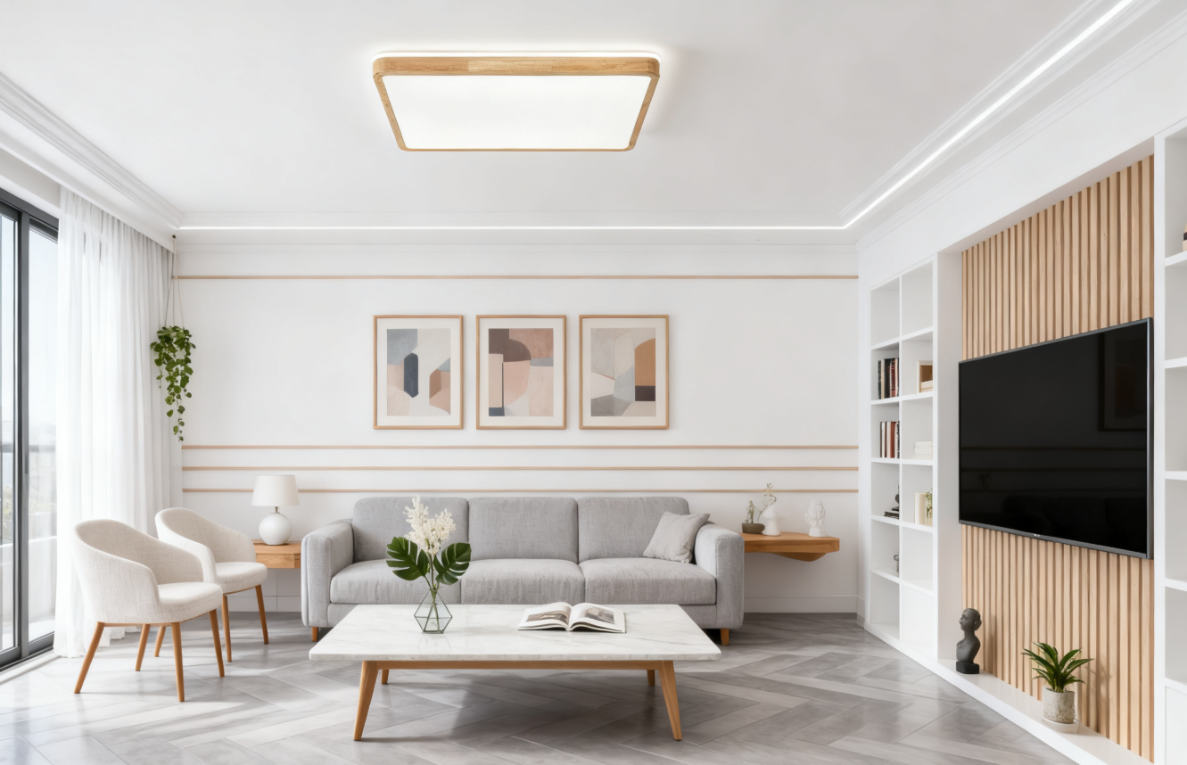 2025 Walnut Wood Grain Vintage Style Living Room Ceiling Light - Image 1