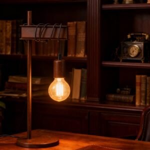 Creative Wood Desk Lamp Nostalgic Office Study Steel  Pipe Industry Retro Coffee bar Decorative Table Lamp with E27 Lamphoder