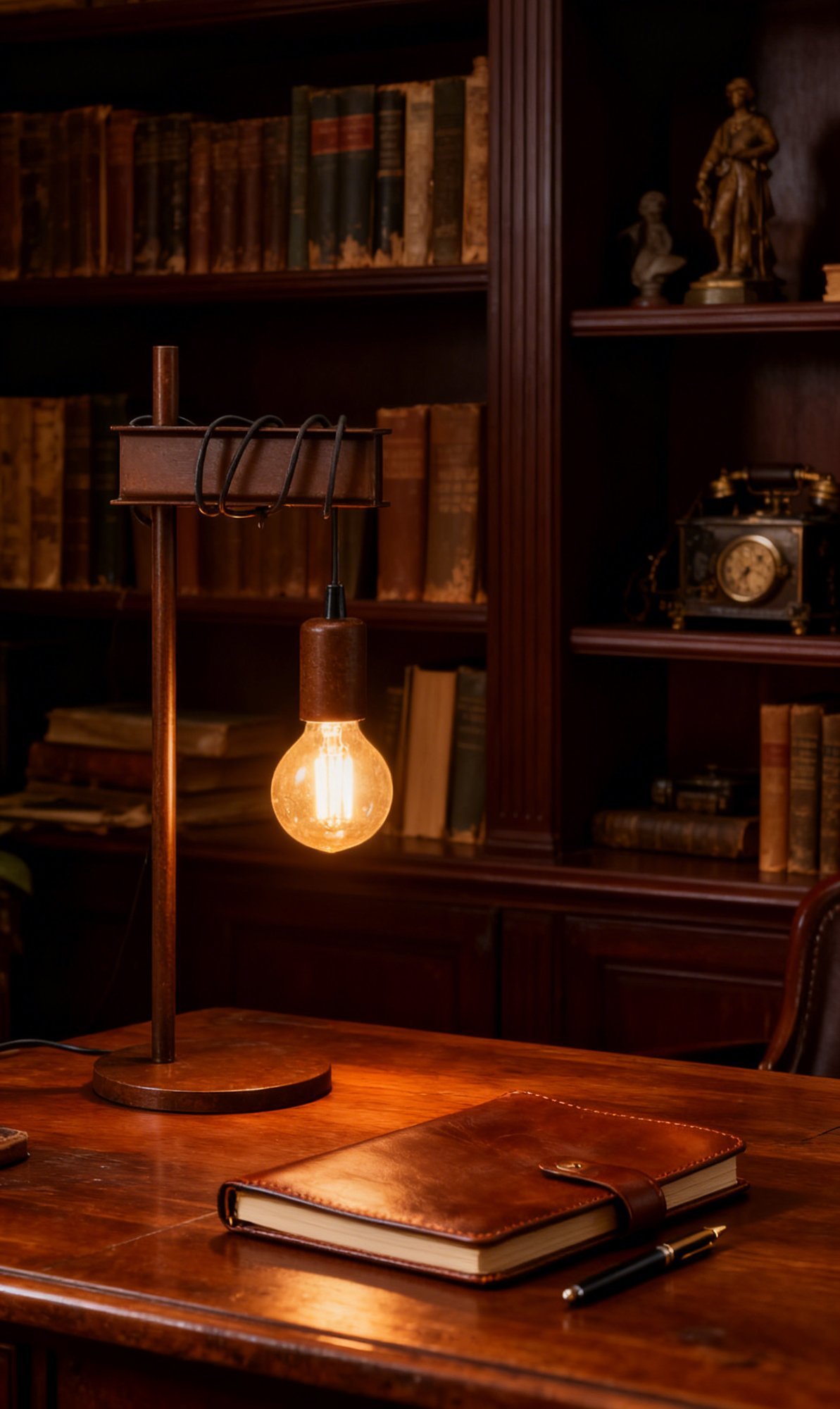 Creative Wood Desk Lamp Nostalgic Office Study Steel  Pipe Industry Retro Coffee bar Decorative Table Lamp with E27 Lamphoder - Image 1