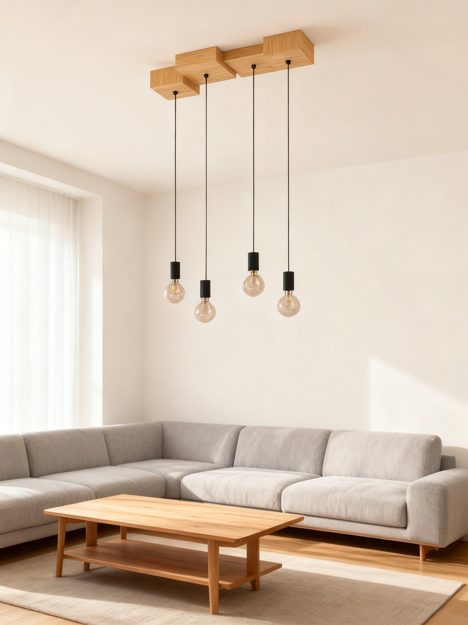 E27 4-Light Pendant Light Decorative Wood Steel Hanging Lamp for Indoor Living Room Coffee Shop Chandeliers Pendant Lights - Image 1