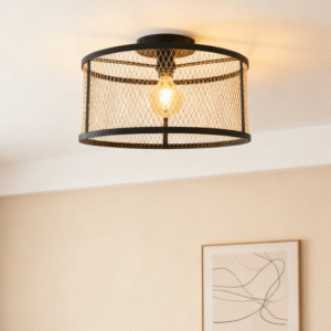 E27 American Style Cage Steel Black Living Room Ceiling Light