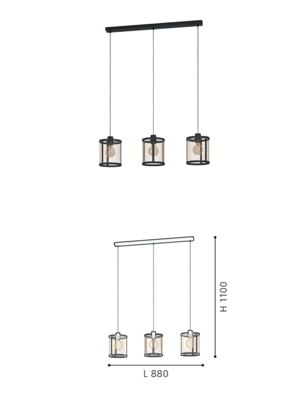 Pendant Lamp with 3 lights for Outdoor Dining Durable Metal Frame for Home Restaurants Hotels Resorts