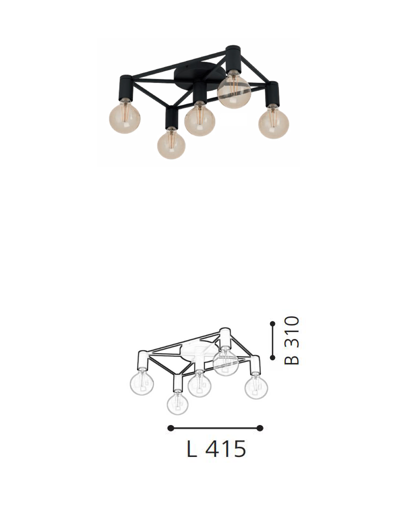 E27 Chandelier Steel Ceiling Lamps With 5 lights Home Living Room Decor Indoor Lighting - Image 2