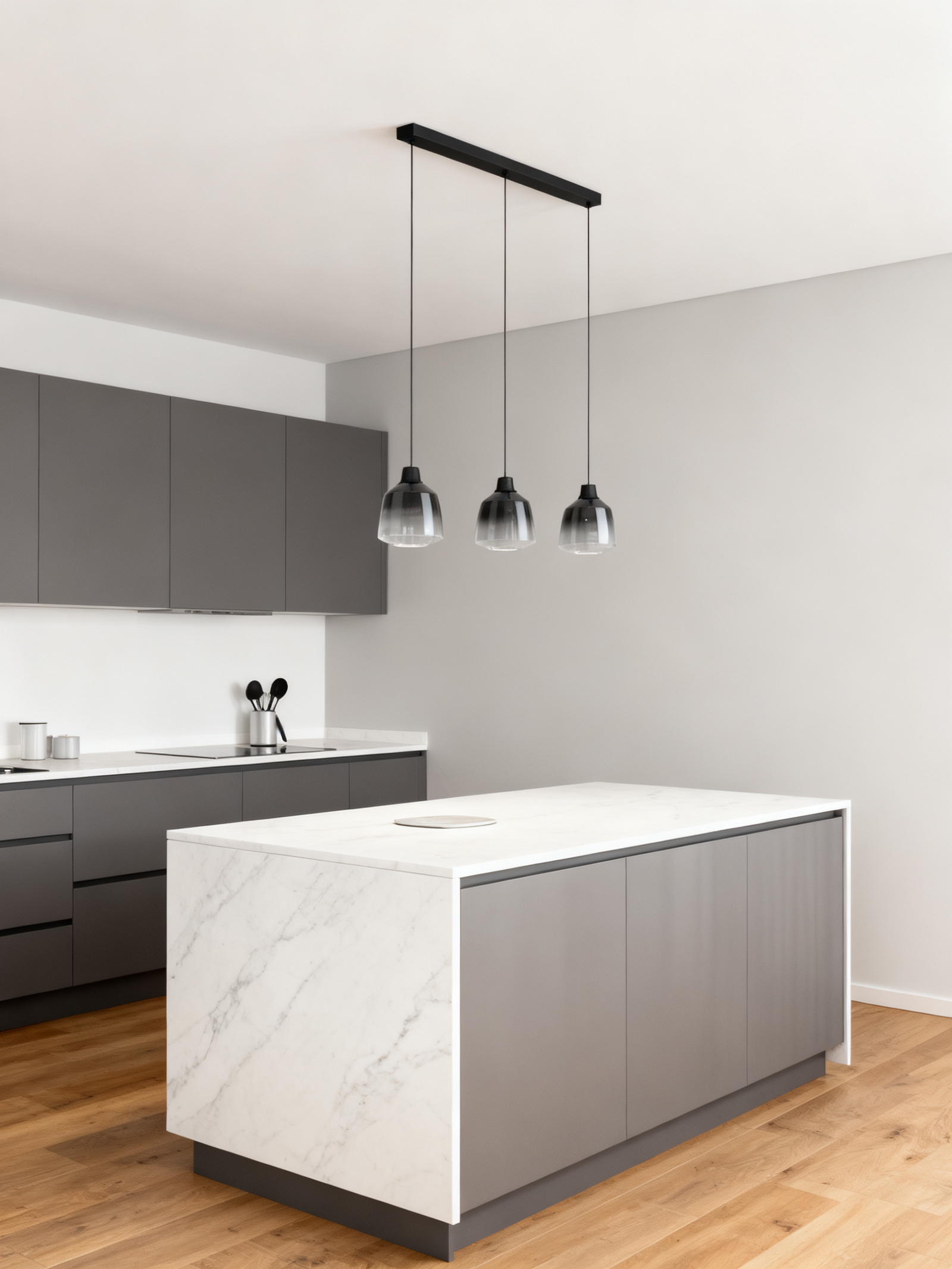 Glass Pendant Light with steel Fixture WIth 3 lights，Hanging Lamp for Dining Room, Kitchen, Cafe - Image 1