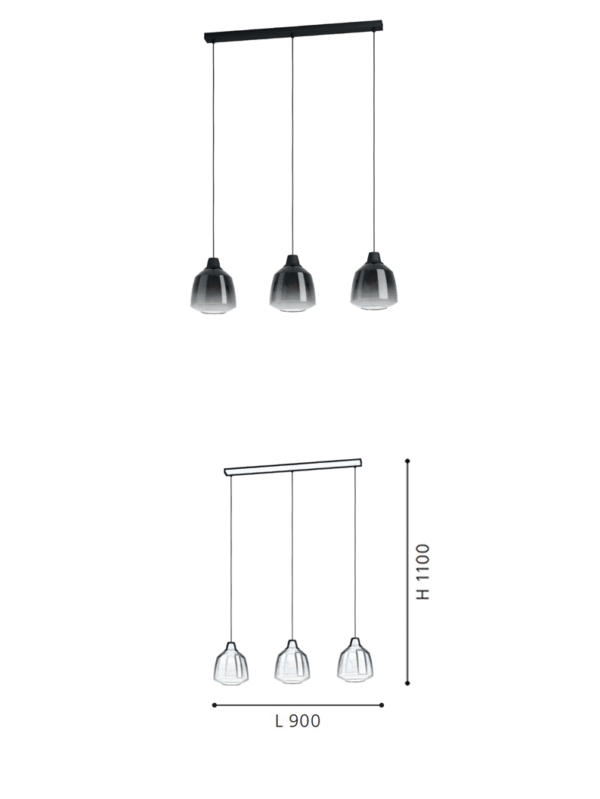 Glass Pendant Light with steel Fixture WIth 3 lights，Hanging Lamp for Dining Room, Kitchen, Cafe