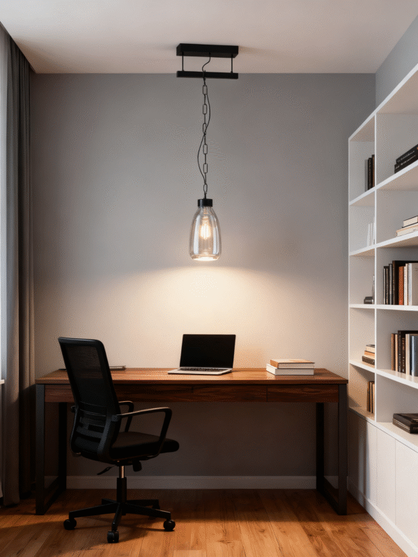 Modern minimalist black steel bedside pendant light for kitchen, bar, study, or hotel use.