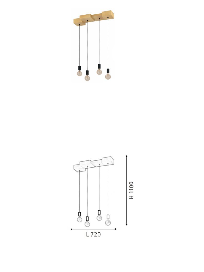 E27 4-Light Pendant Light Decorative Wood Steel Hanging Lamp for Indoor Living Room Coffee Shop Chandeliers Pendant Lights - Image 2