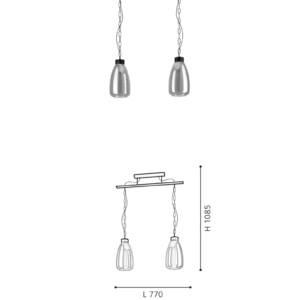 black steel bedside pendant with 2 lights for kitchen, bar, study, or hotel use. - Image 2