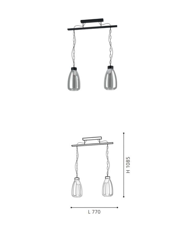 black steel bedside pendant with 2 lights for kitchen, bar, study, or hotel use.