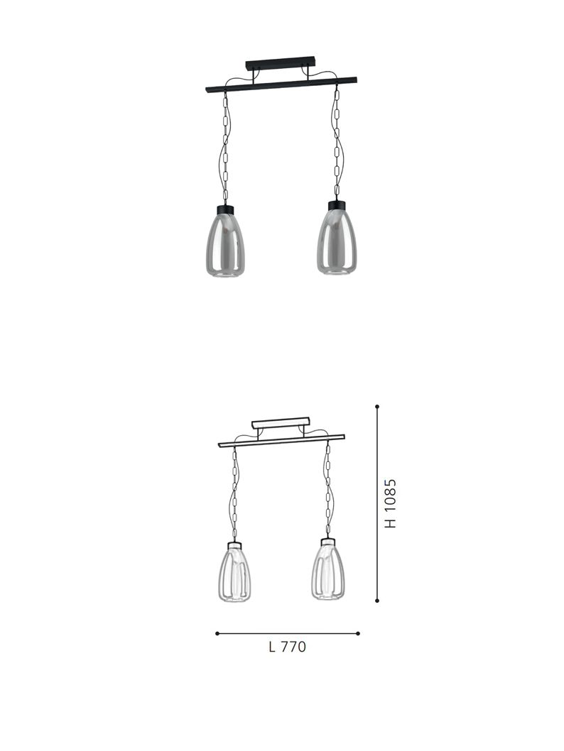 black steel bedside pendant with 2 lights for kitchen, bar, study, or hotel use. - Image 2