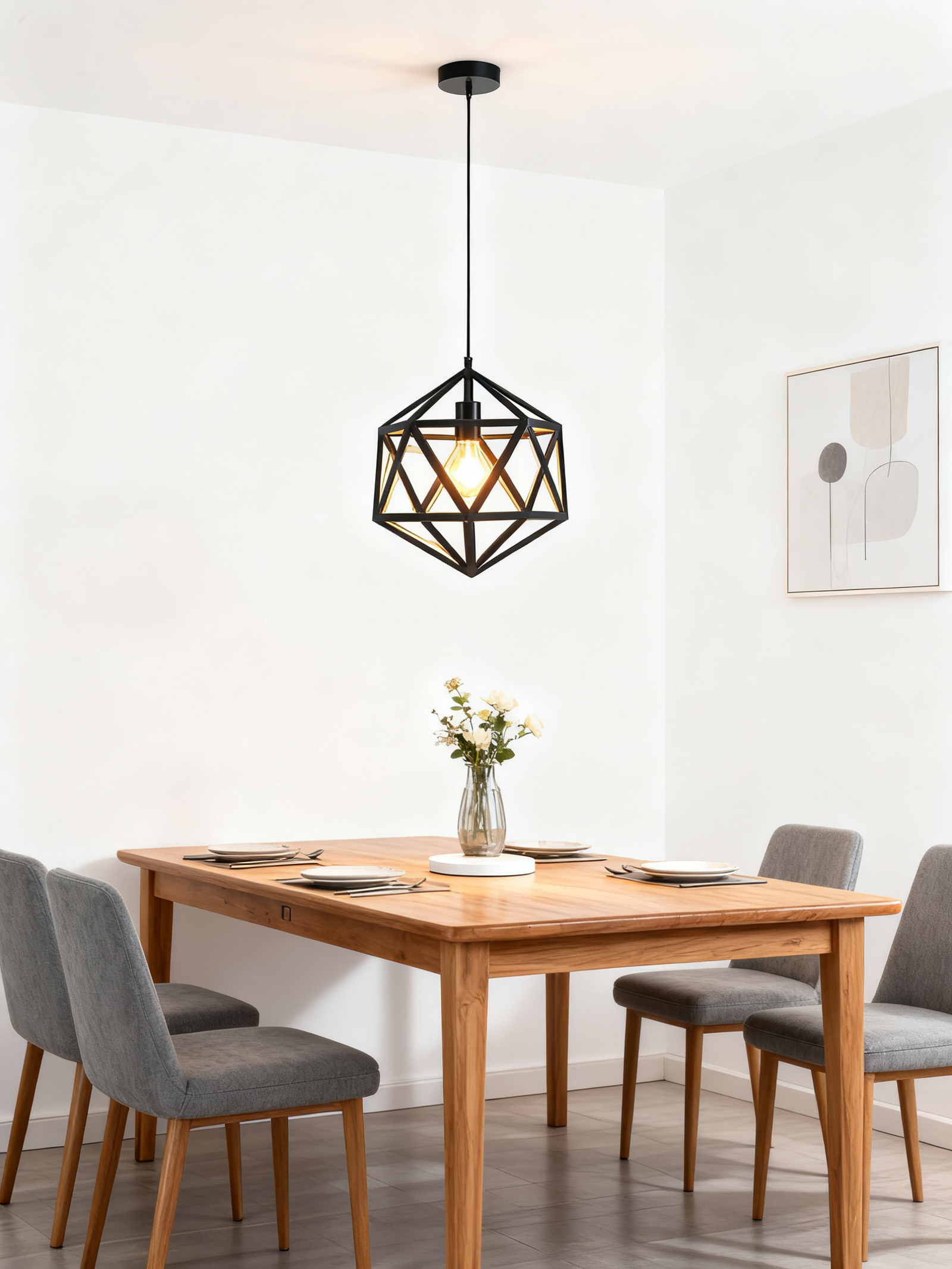 Black retro-style single-head pendant light, steel lampshade, geometric design. - Image 1