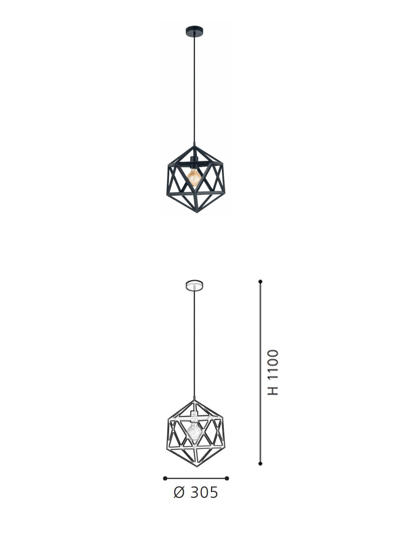 Black retro-style single-head pendant light, steel lampshade, geometric design. - Image 2