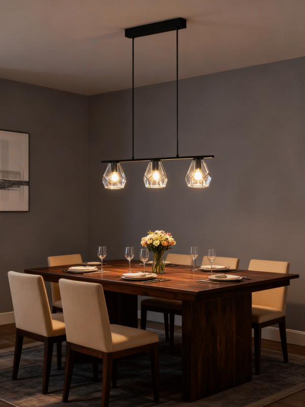 3-Light Kitchen Island Lighting Chandeliers, Black and clear steel Pendant Lighting