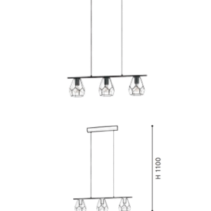 3-Light Kitchen Island Lighting Chandeliers, Black and clear steel Pendant Lighting - Image 2