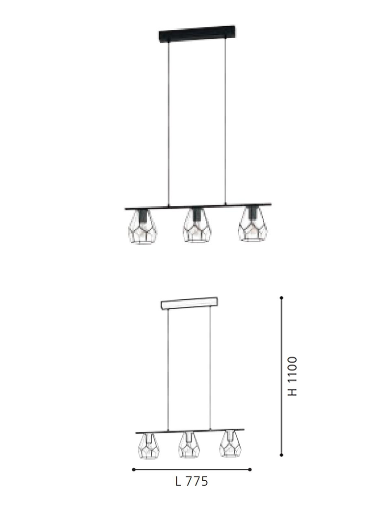 3-Light Kitchen Island Lighting Chandeliers, Black and clear steel Pendant Lighting - Image 2