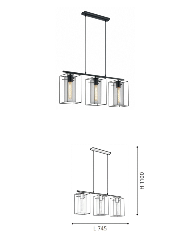 Indoor Hanging Smoked Glass With 3 lights for Kitchen Restaurant Pendant Light
