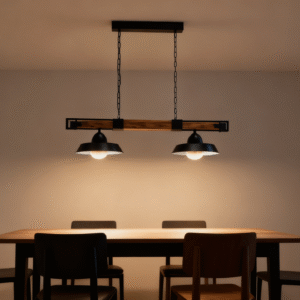 Brown Rustic 2-Light E27 Chandelier Rust Wood & Steel Island Pendant Light