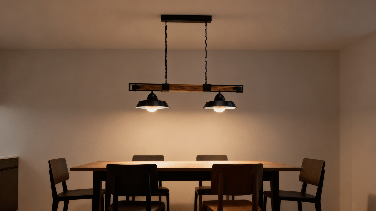 Brown Rustic 2-Light E27 Chandelier Rust Wood & Steel Island Pendant Light - Image 1