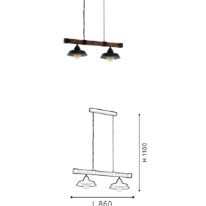Brown Rustic 2-Light E27 Chandelier Rust Wood & Steel Island Pendant Light - Image 2