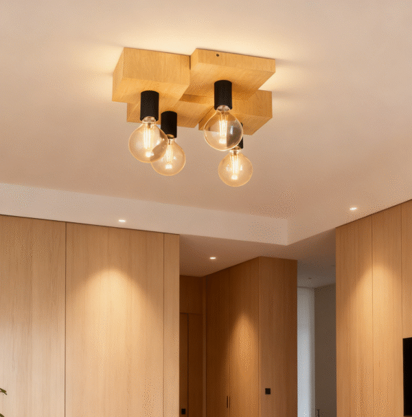 Modern 40W E27 Bedroom Living Room  Steel and Wood Ceiling Light