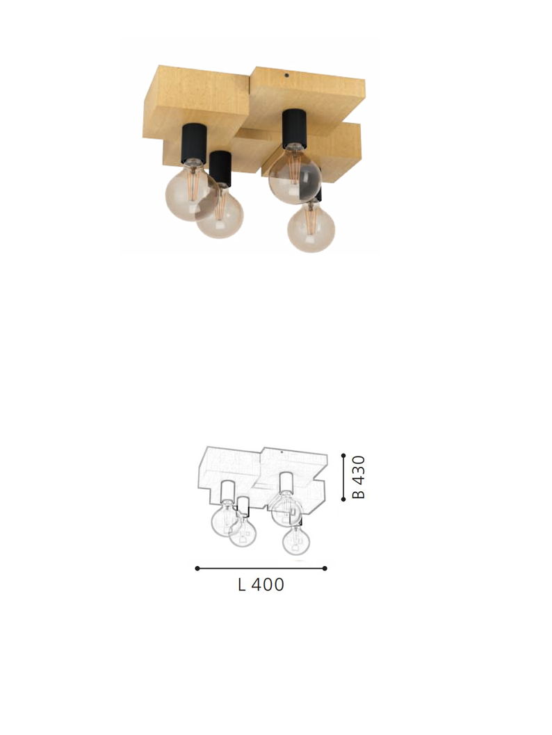 Modern 40W E27 Bedroom Living Room  Steel and Wood Ceiling Light - Image 2