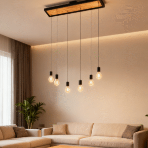 Steel Wood E27 6-Light Hanging Light for Restaurants