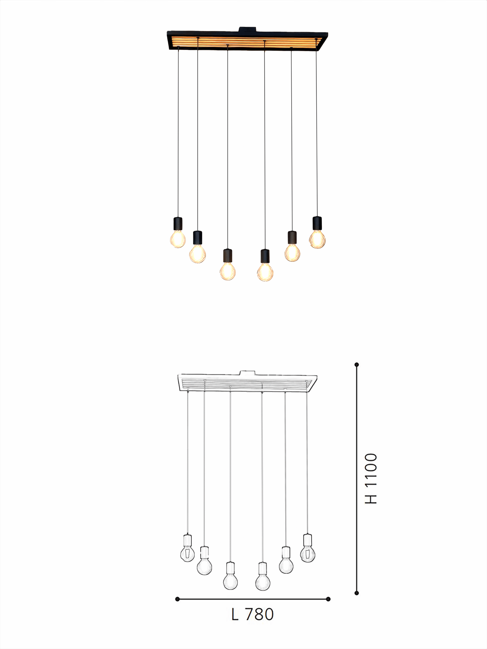 Steel Wood E27 6-Light Hanging Light for Restaurants - Image 2