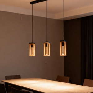 New 3-Light Rectangle Black Steel And Wood Kitchen Island Pendant Long Farmhouse Industrial Chandelier Lamp with E27 Base