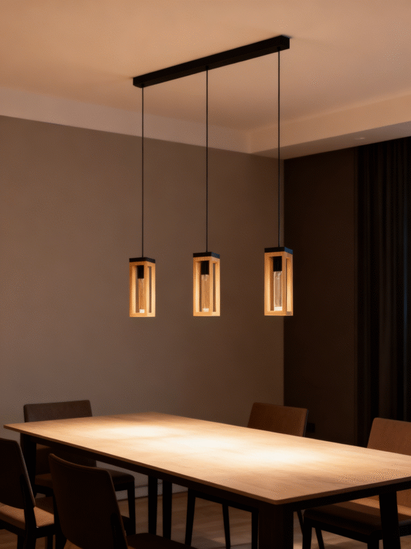 New 3-Light Rectangle Black Steel And Wood Kitchen Island Pendant Long Farmhouse Industrial Chandelier Lamp with E27 Base