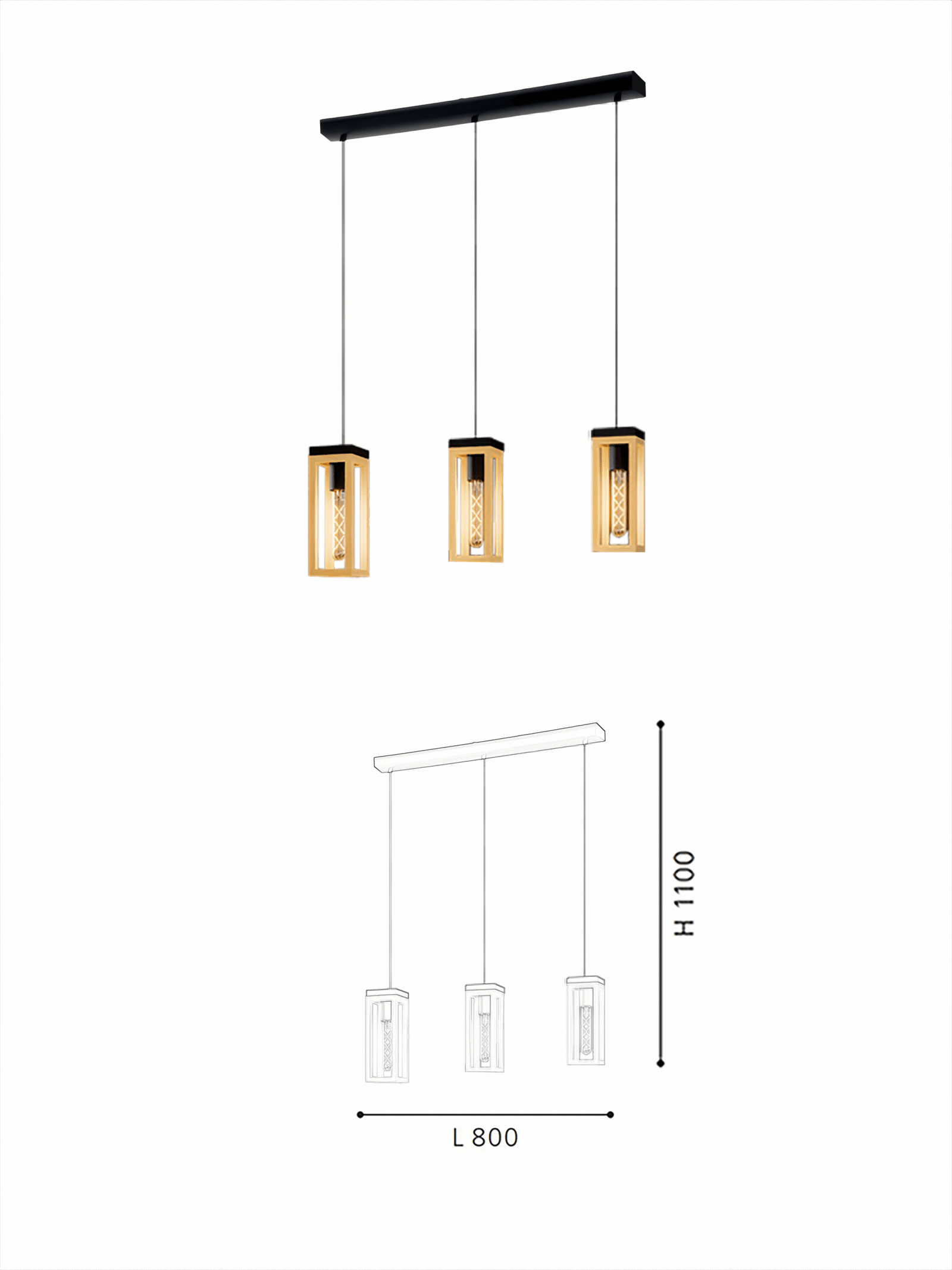 New 3-Light Rectangle Black Steel And Wood Kitchen Island Pendant Long Farmhouse Industrial Chandelier Lamp with E27 Base - Image 2