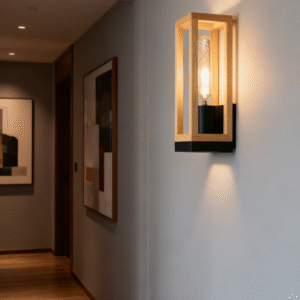 Modern Indoor Corridor Wall Sconce Light Steel Wood Hanging Creative Bedside Wall Lamp