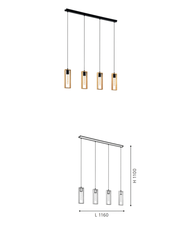Modern 4-Light Steel and Wood Pendant Lamp for Dining Room Minimalist Hanging Light Fixture for Kitchen & Home Decor
