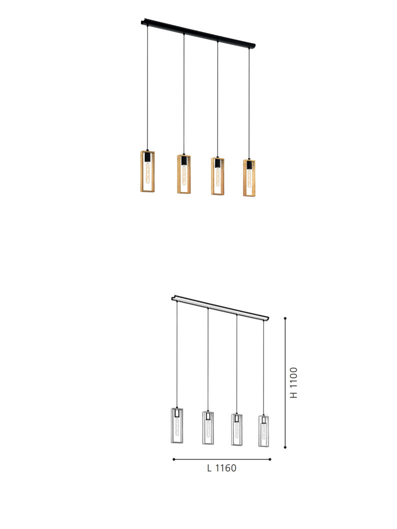 Modern 4-Light Steel and Wood Pendant Lamp for Dining Room Minimalist Hanging Light Fixture for Kitchen & Home Decor - Image 2