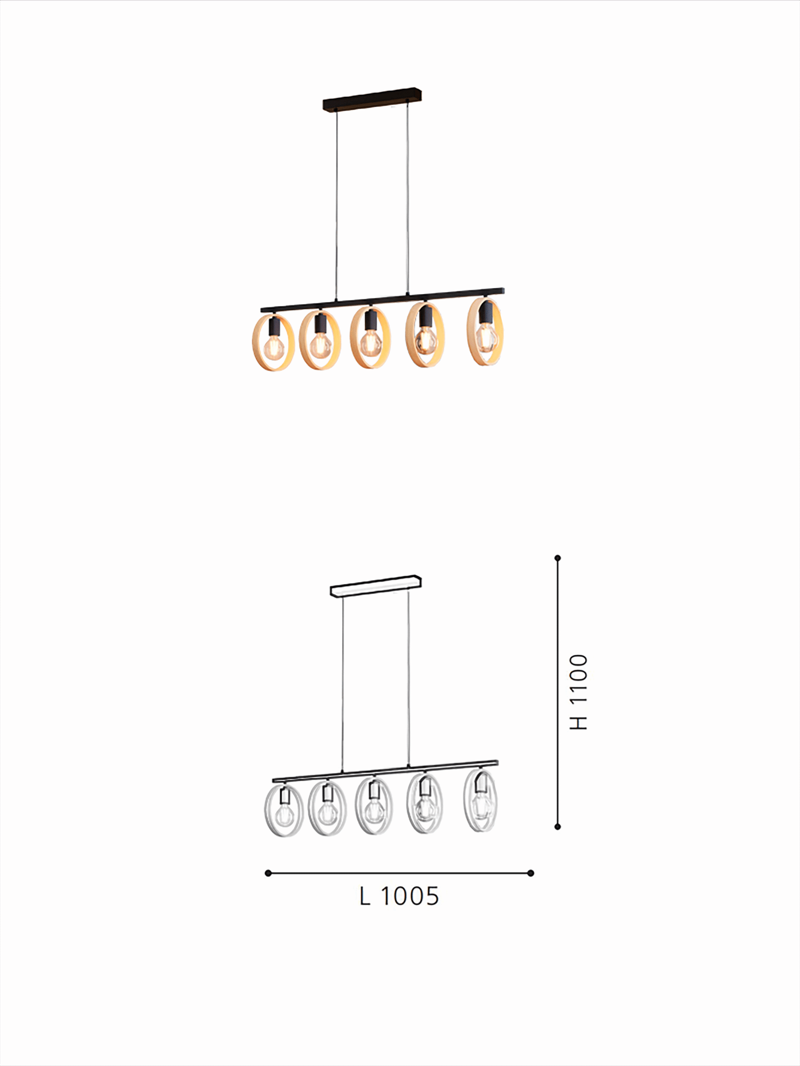 Restaurant Chandelier Wooden Black Metal Chandelier Industrial Retro Farmhouse Kitchen Island Lamp - Image 2