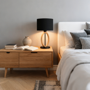 Hot Selling Indoor Living Room Modern Nordic Decoration Lighting Hotel Steel Wood Fabric Shade Bed Side  Table Lamp