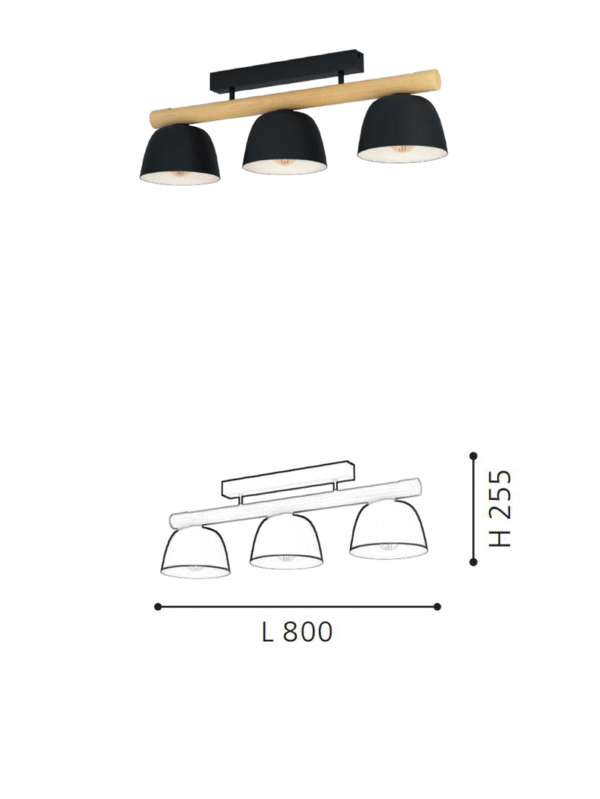 Wooden Steel E27 Ceiling Lamp  Three Lights for living room