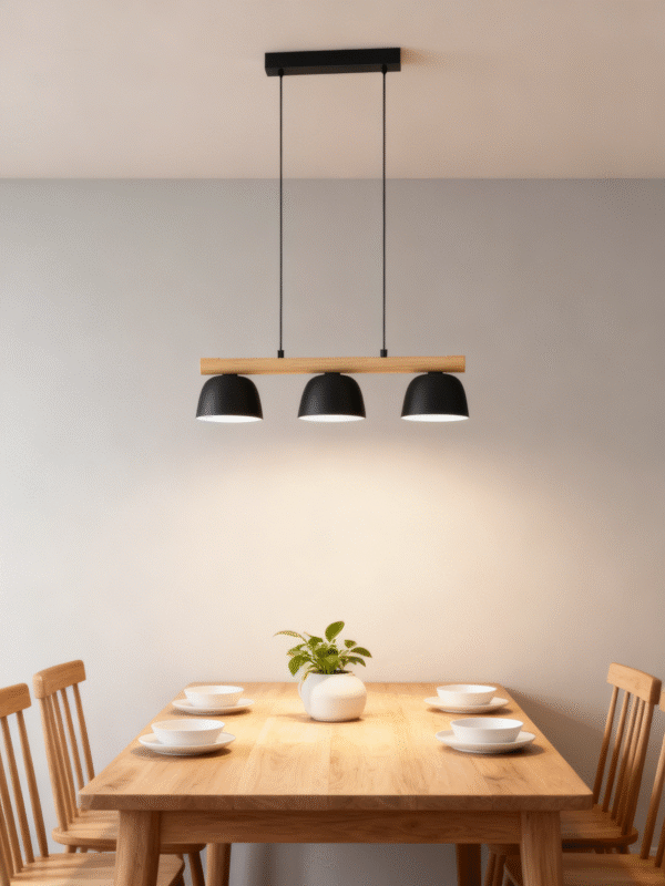 Wooden Steel E27 Pendant Lamp Dinning Three Lights Chandelier Pendant Hanging Lighting