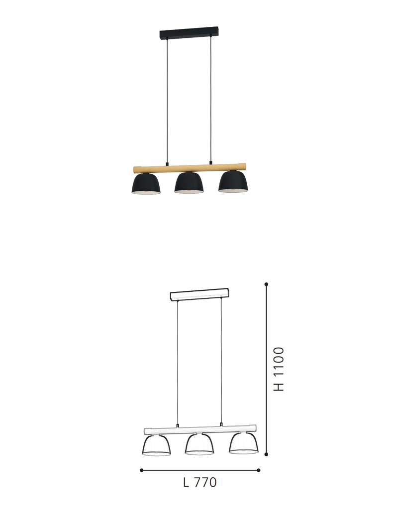Wooden Steel E27 Pendant Lamp Dinning Three Lights Chandelier Pendant Hanging Lighting - Image 2