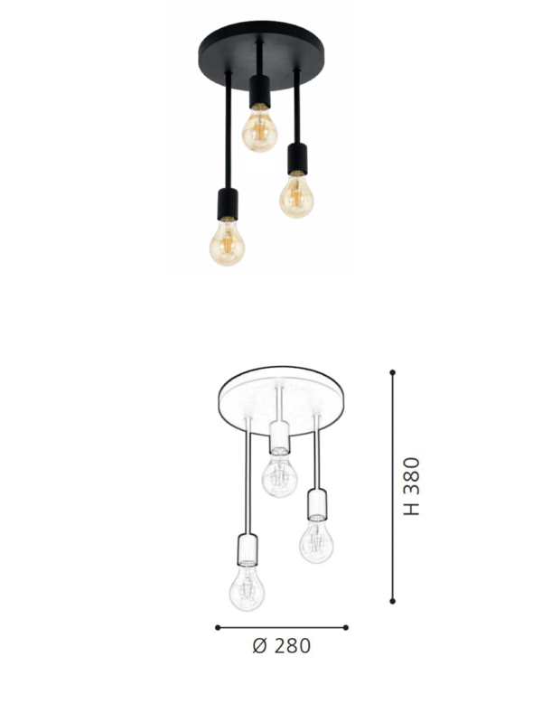 Steel Art 3-Light E27 Ceiling Light Creative Pendant Bulb for Living Room