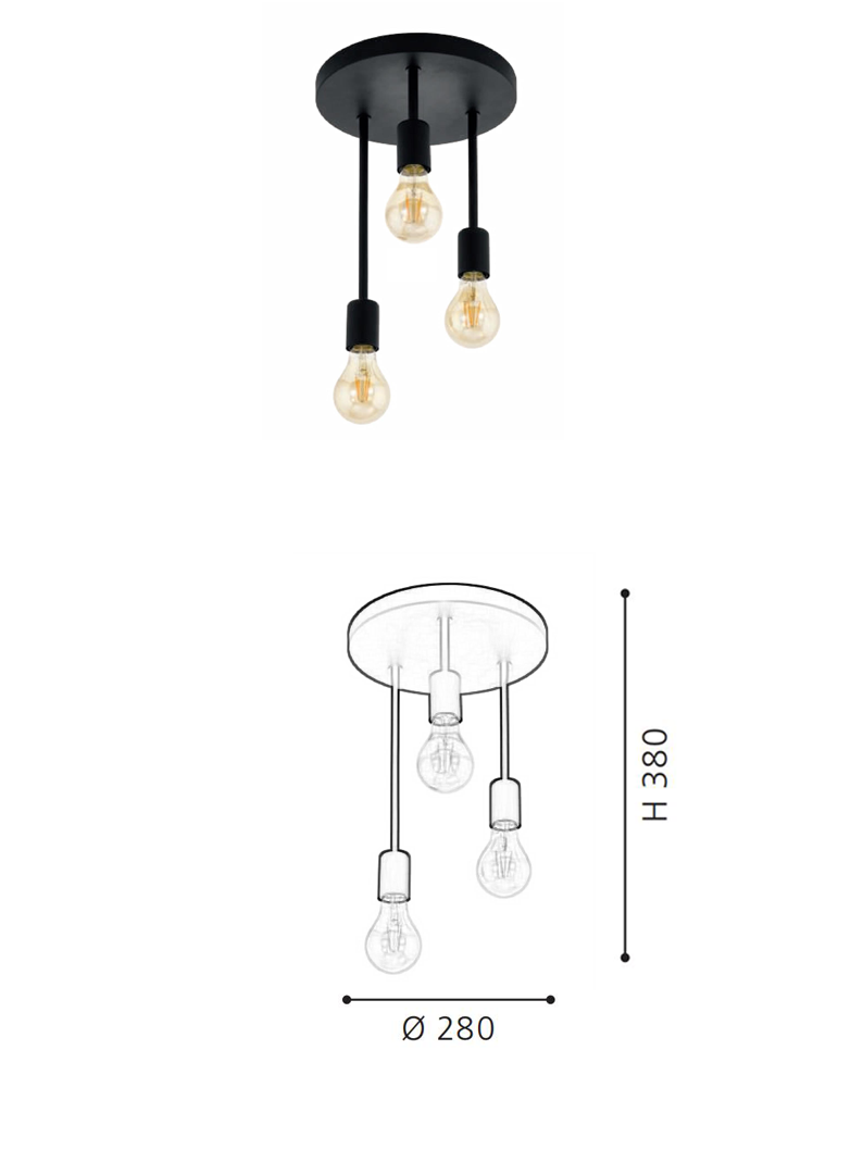Steel Art 3-Light E27 Ceiling Light Creative Pendant Bulb for Living Room - Image 2
